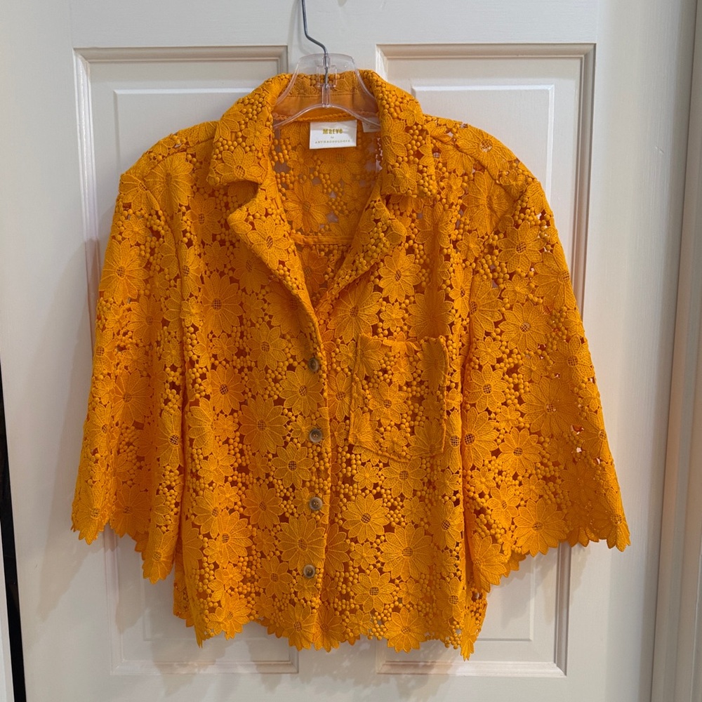 Maeve by Anthropologie  Orange Lace Button-Up Women's overlay top